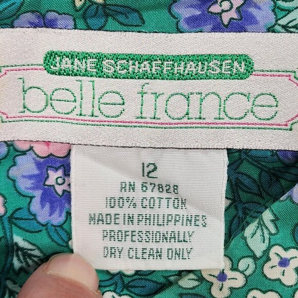 Vtg Jane Schaffhausen Belle France Drop Waist Green Floral Dress Womens Size 12 - Picture 3 of 9